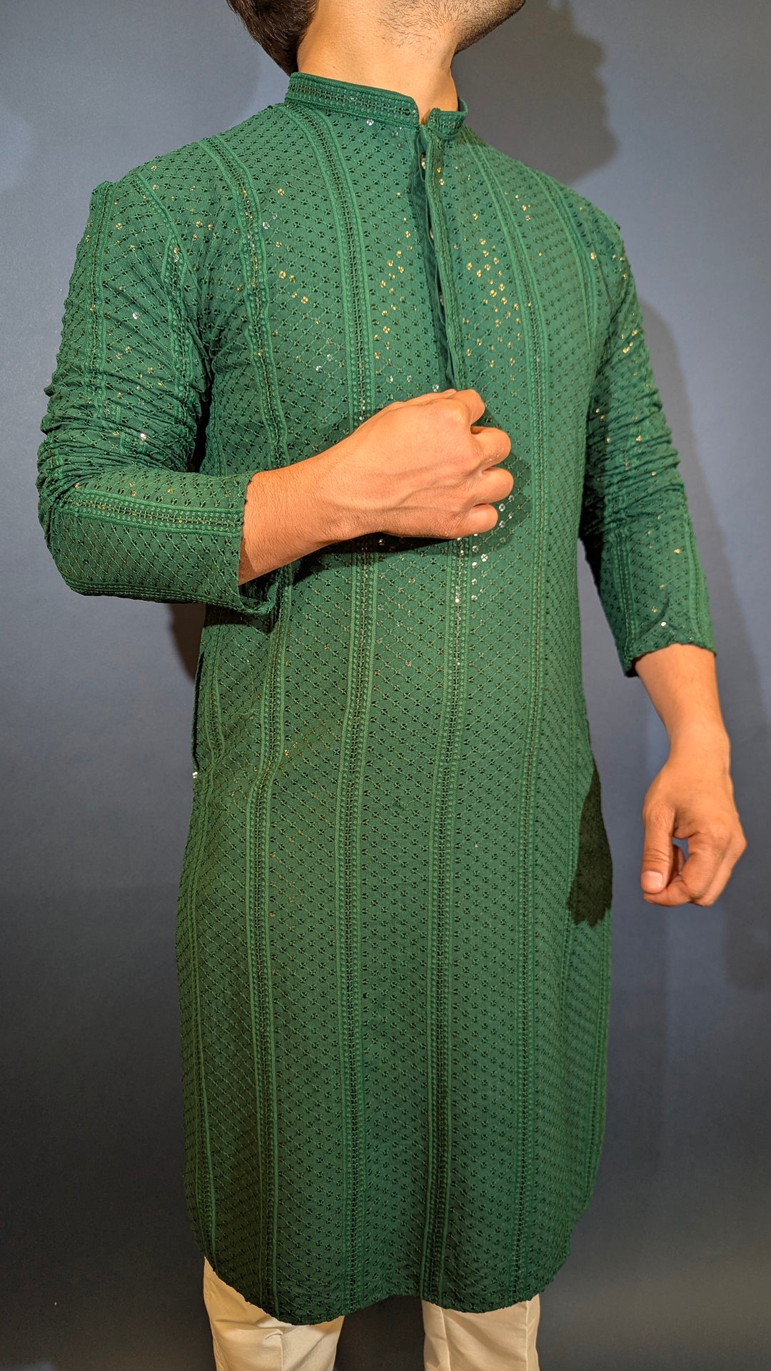 Dark Green Chikan Kurta
