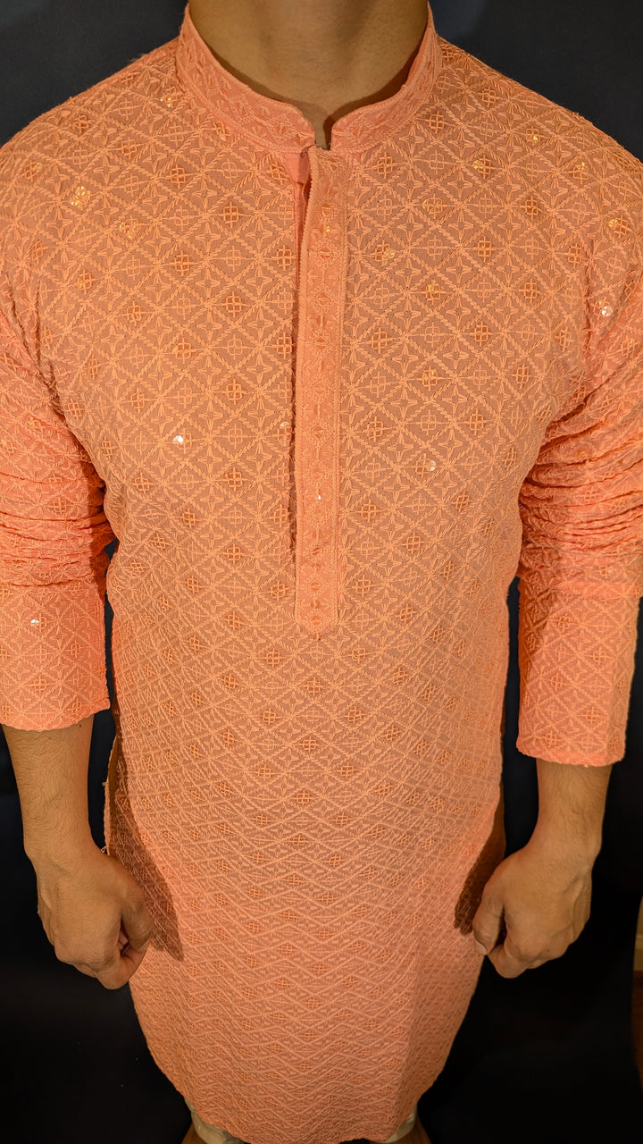 Light Peach Chikan Kurta