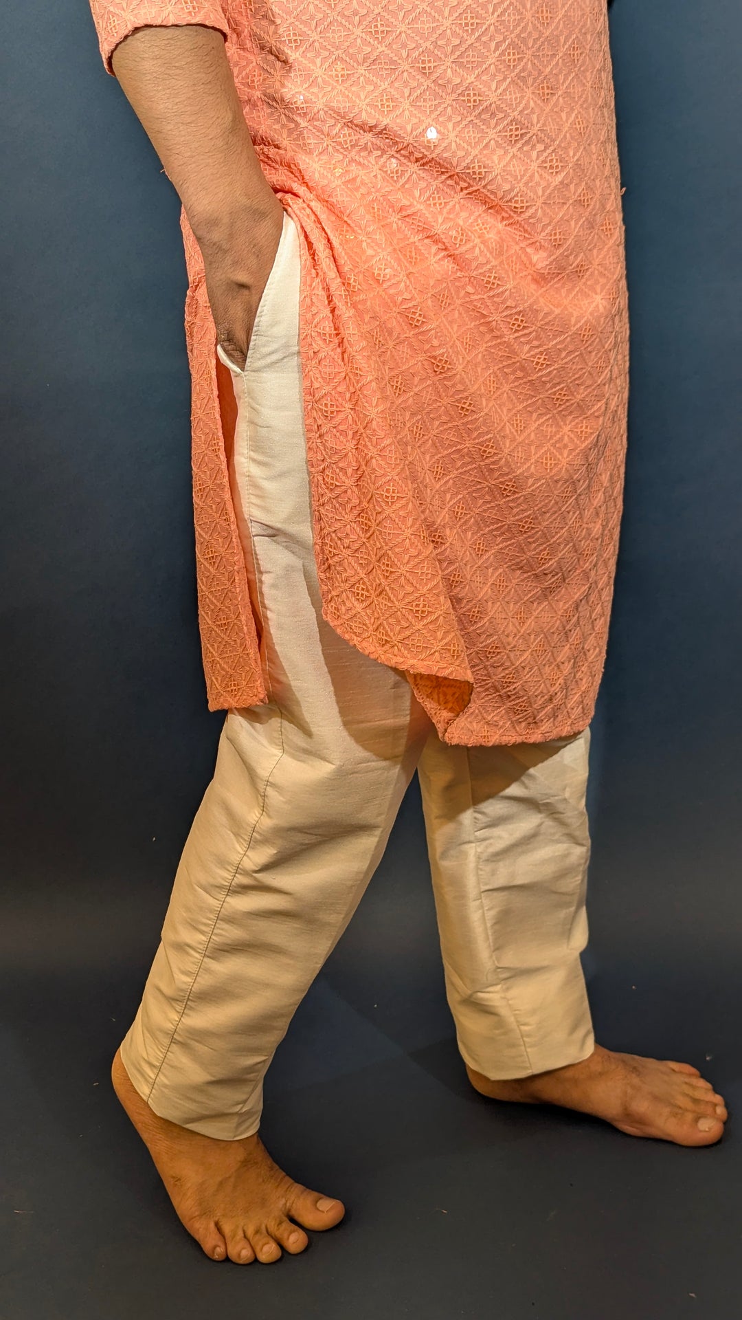 Light Peach Chikan Kurta