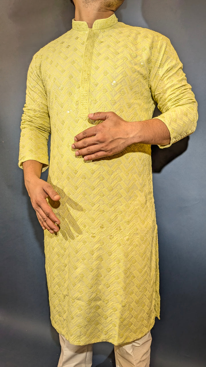 Lime Green Sequins Kurta