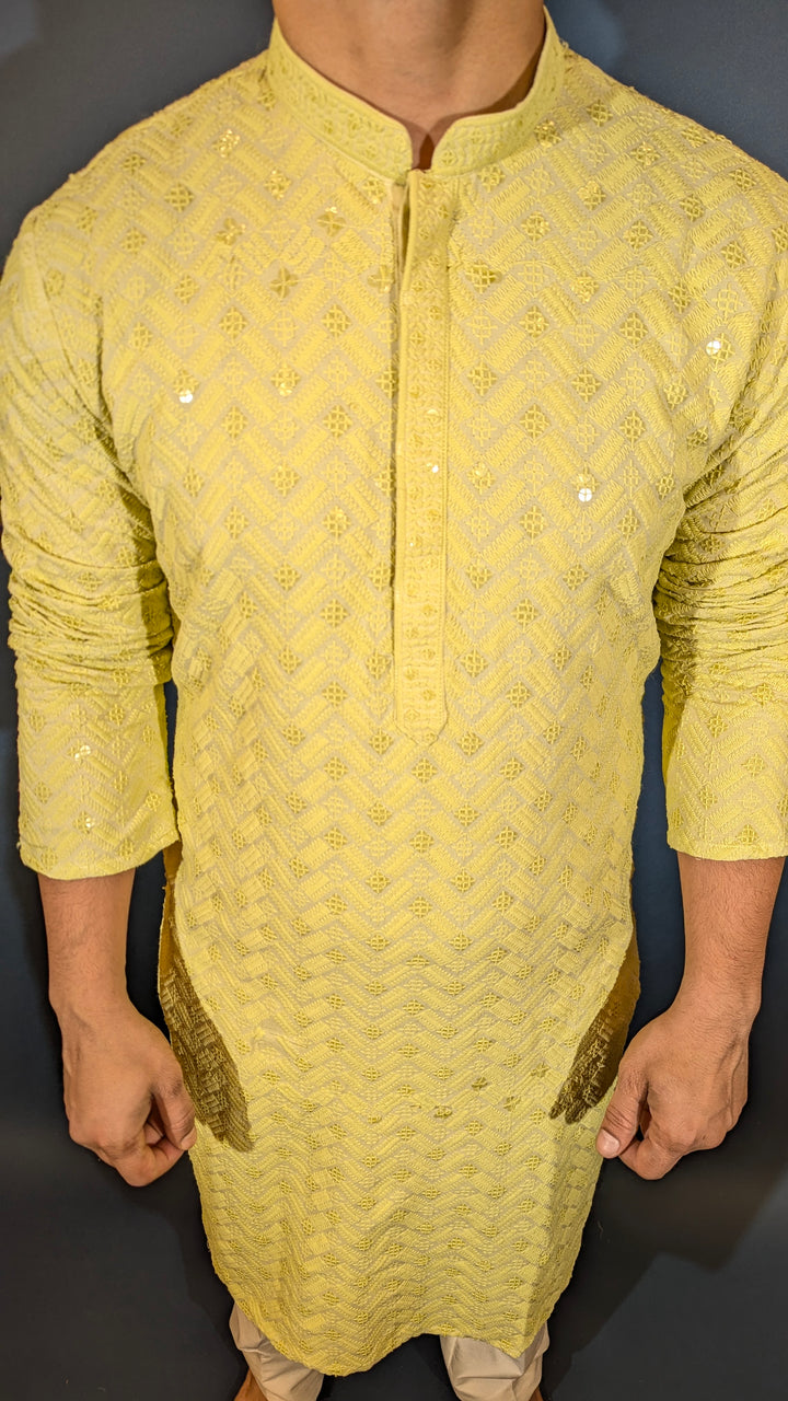 Lime Green Sequins Kurta