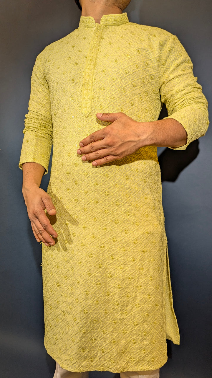 Lime Green Sequins Kurta