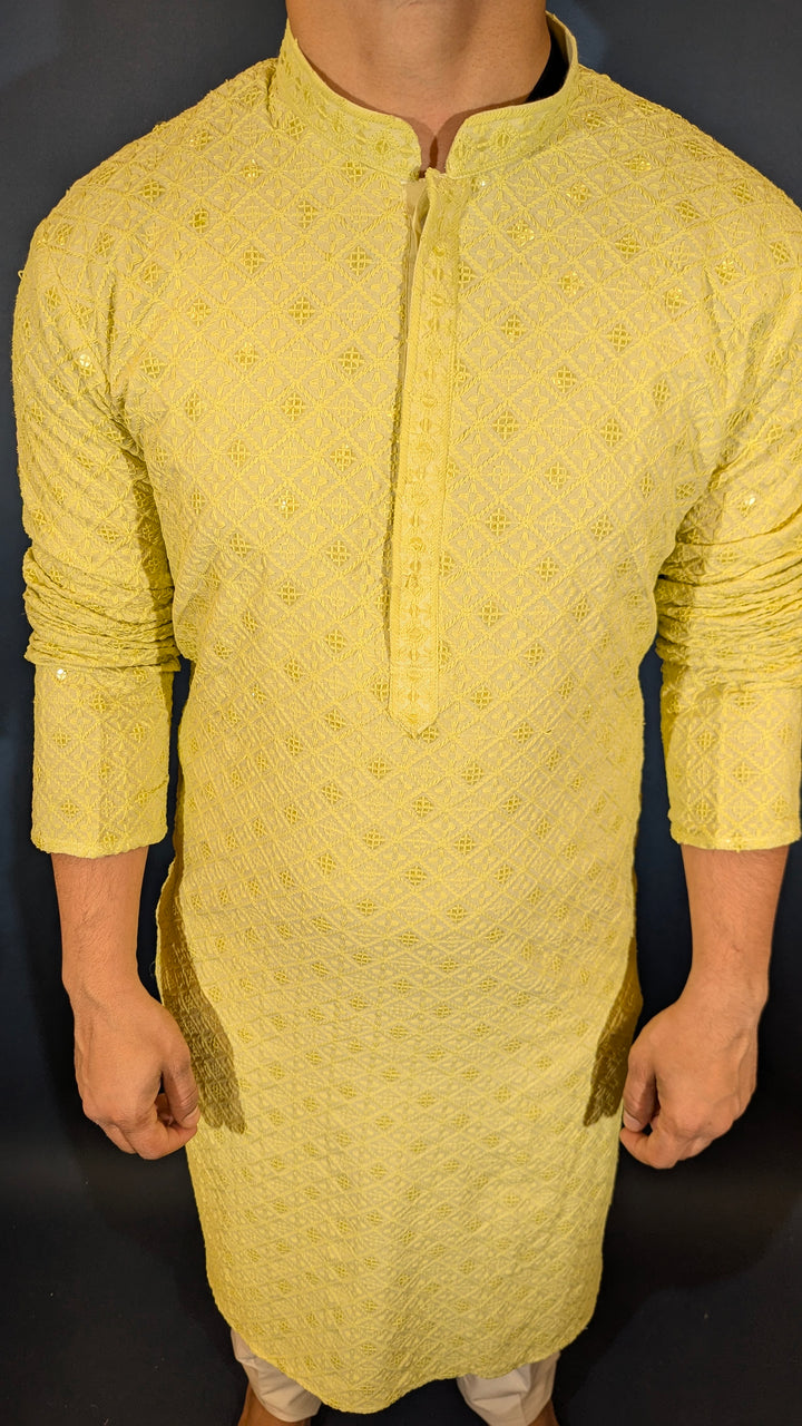 Lime Green Sequins Kurta