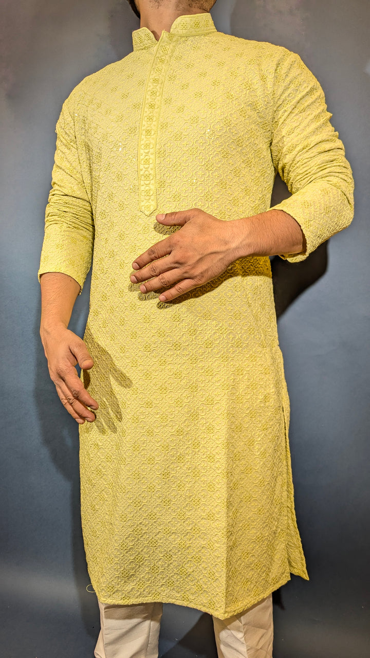 Lime Green Sequins Kurta
