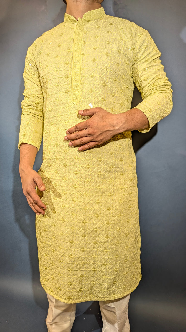 Lime Green Sequins Kurta