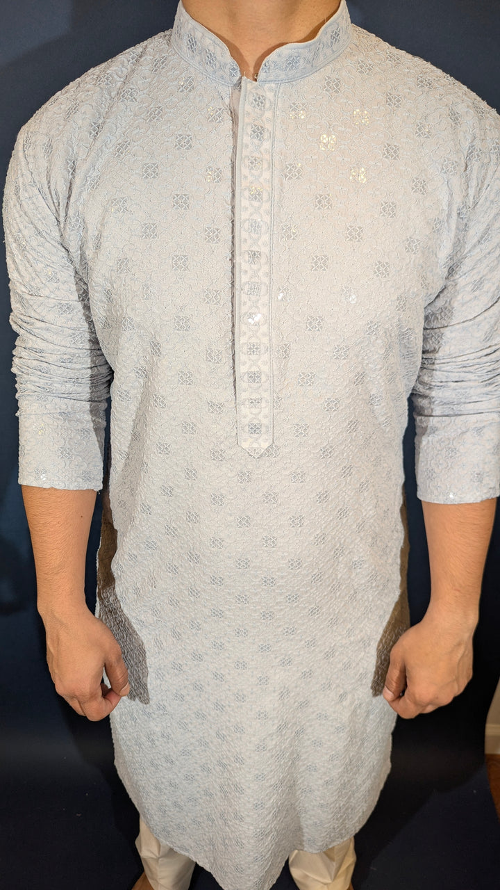 Light Grey Chikan Kurta