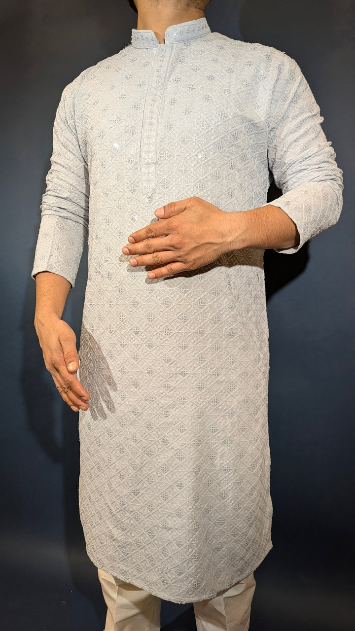 Light Grey Chikan Kurta