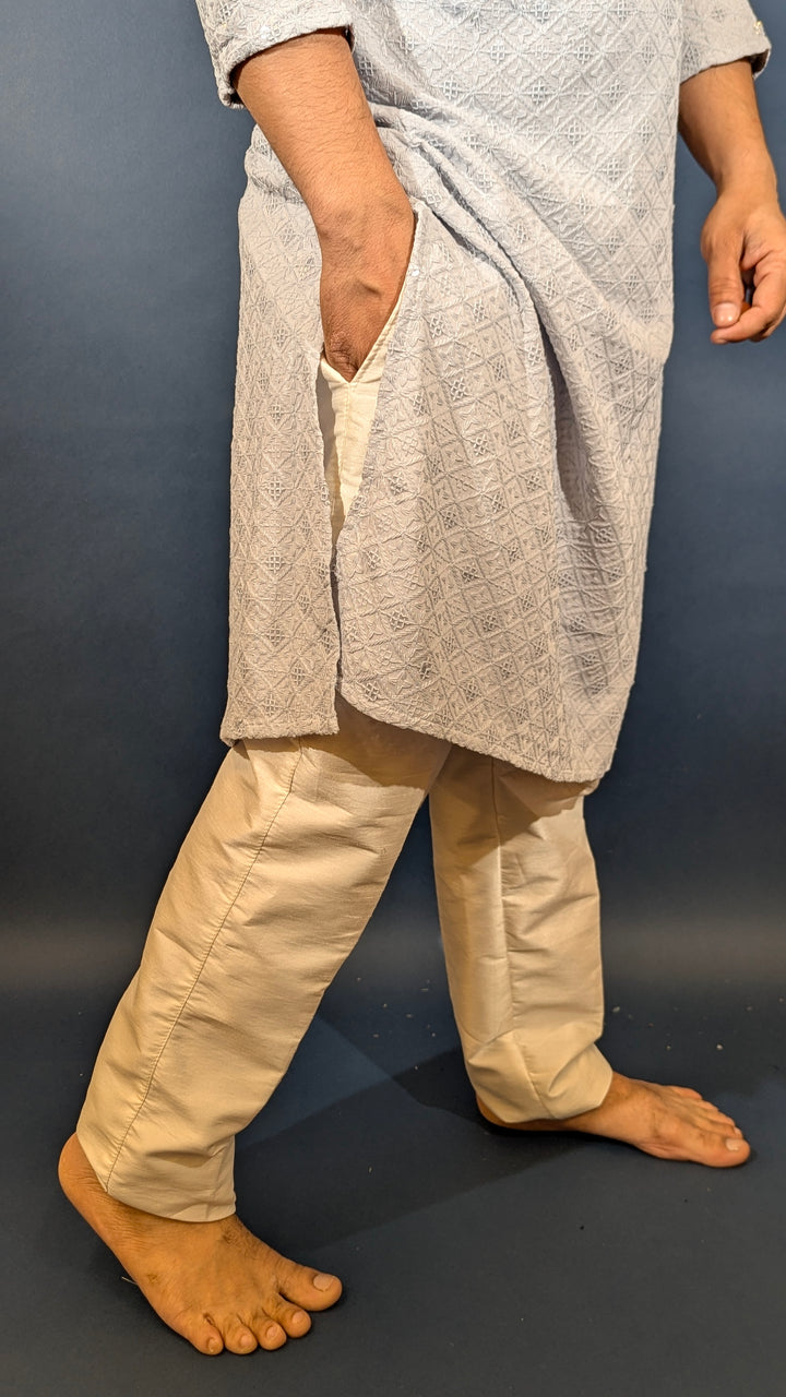 Light Grey Chikan Kurta