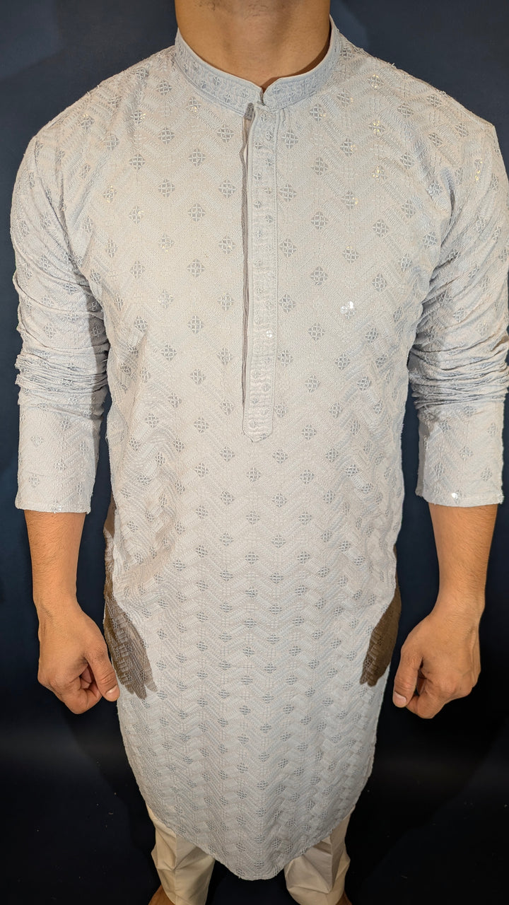 Light Grey Chikan Kurta