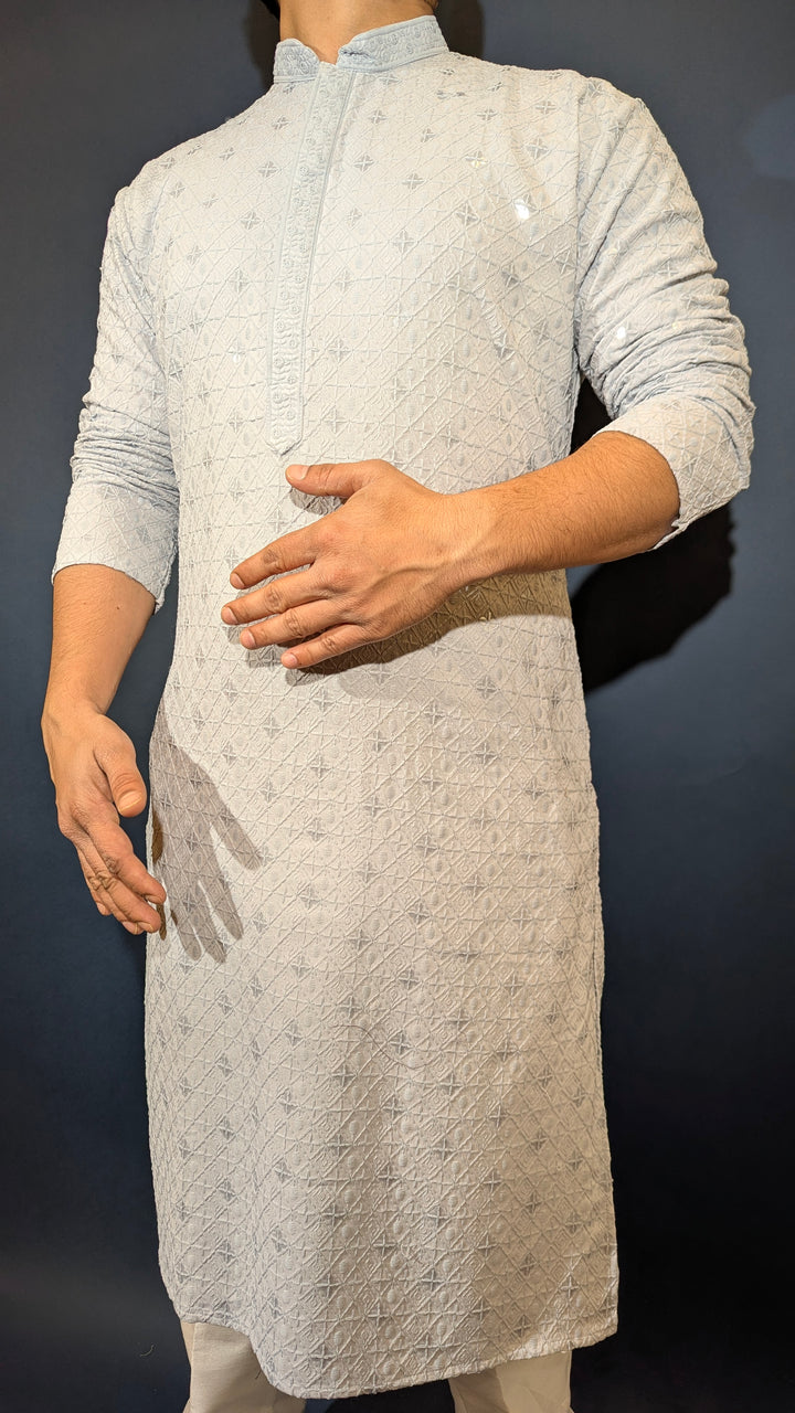 Light Grey Chikan Kurta