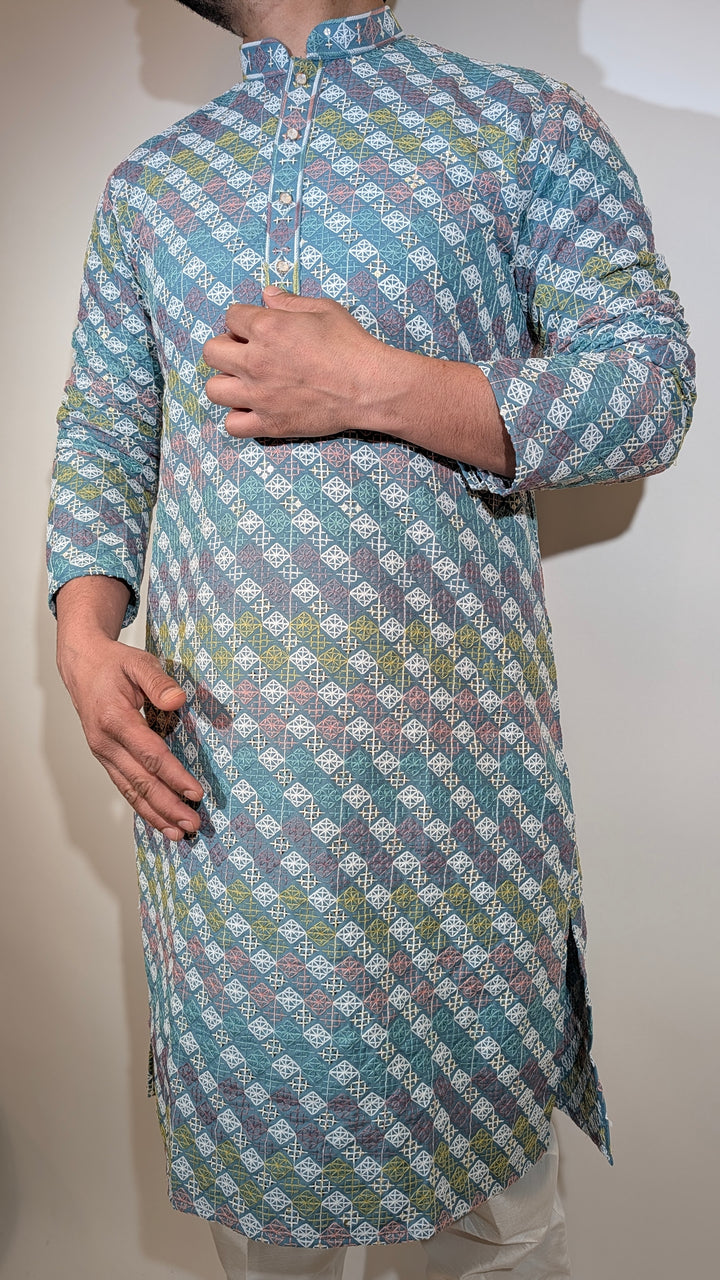 Teal Multicolor Sequence Kurta