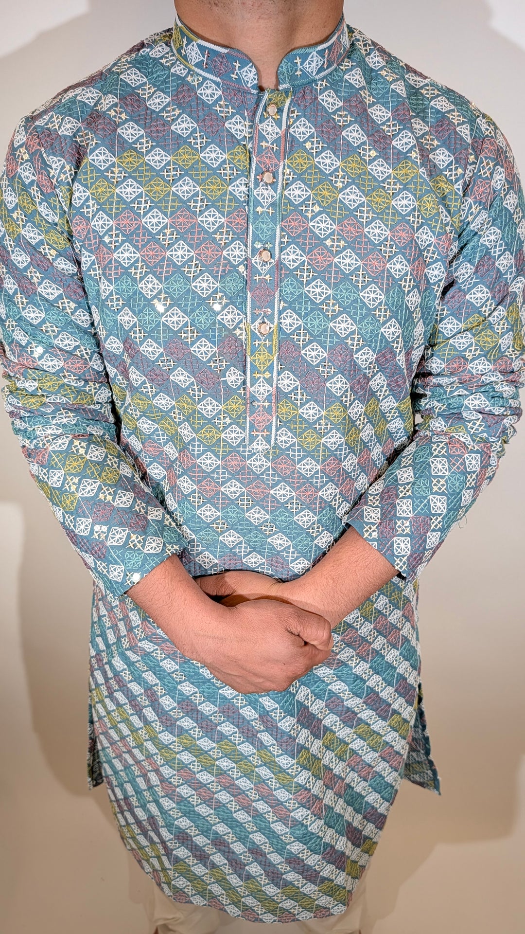 Teal Multicolor Sequence Kurta