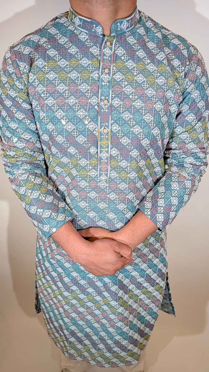Teal Multicolor Sequence Kurta
