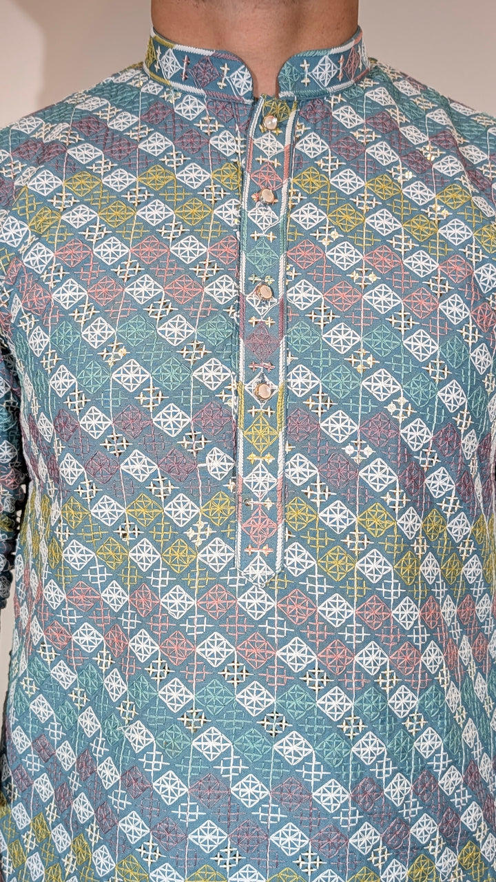 Teal Multicolor Sequence Kurta