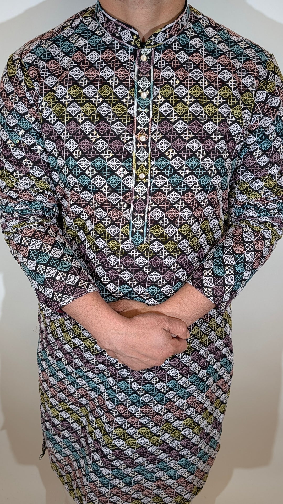Black Multicolor Sequence Kurta