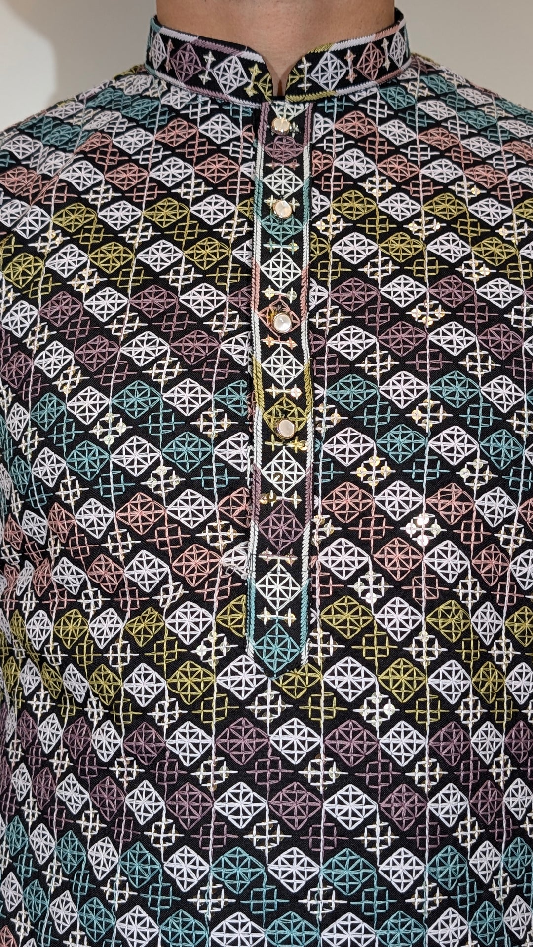 Black Multicolor Sequence Kurta