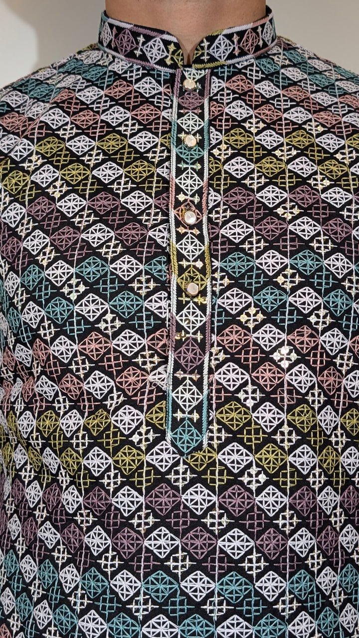 Black Multicolor Sequence Kurta