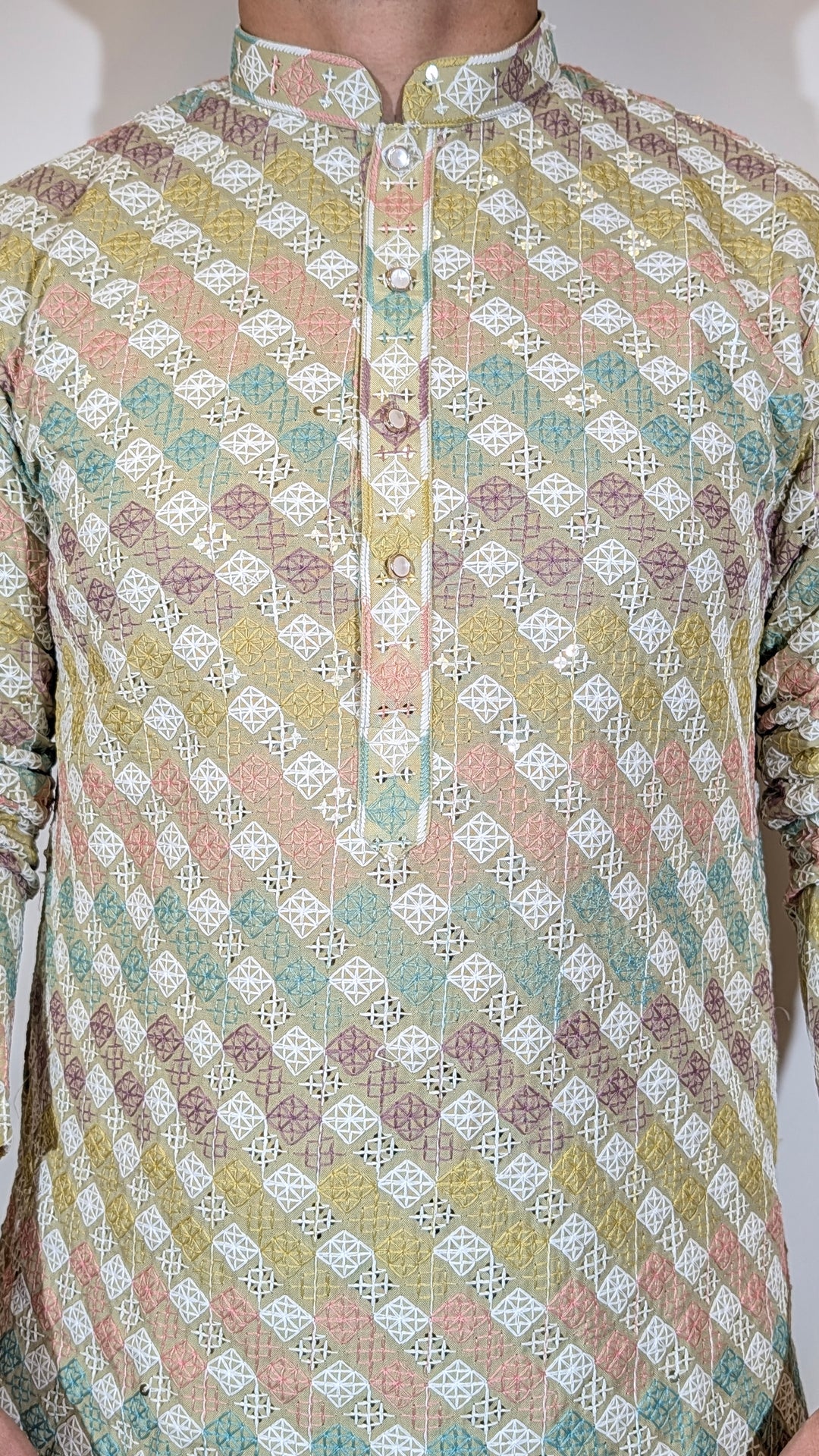 Green Multicolor Sequence Kurta