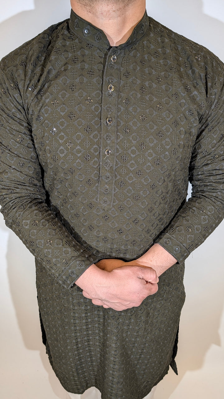 Olive Green Chikan Kurta