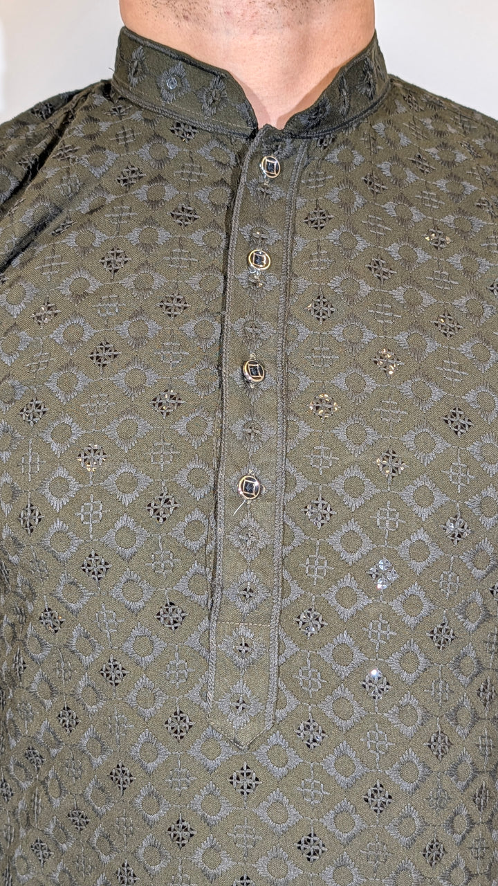 Olive Green Chikan Kurta