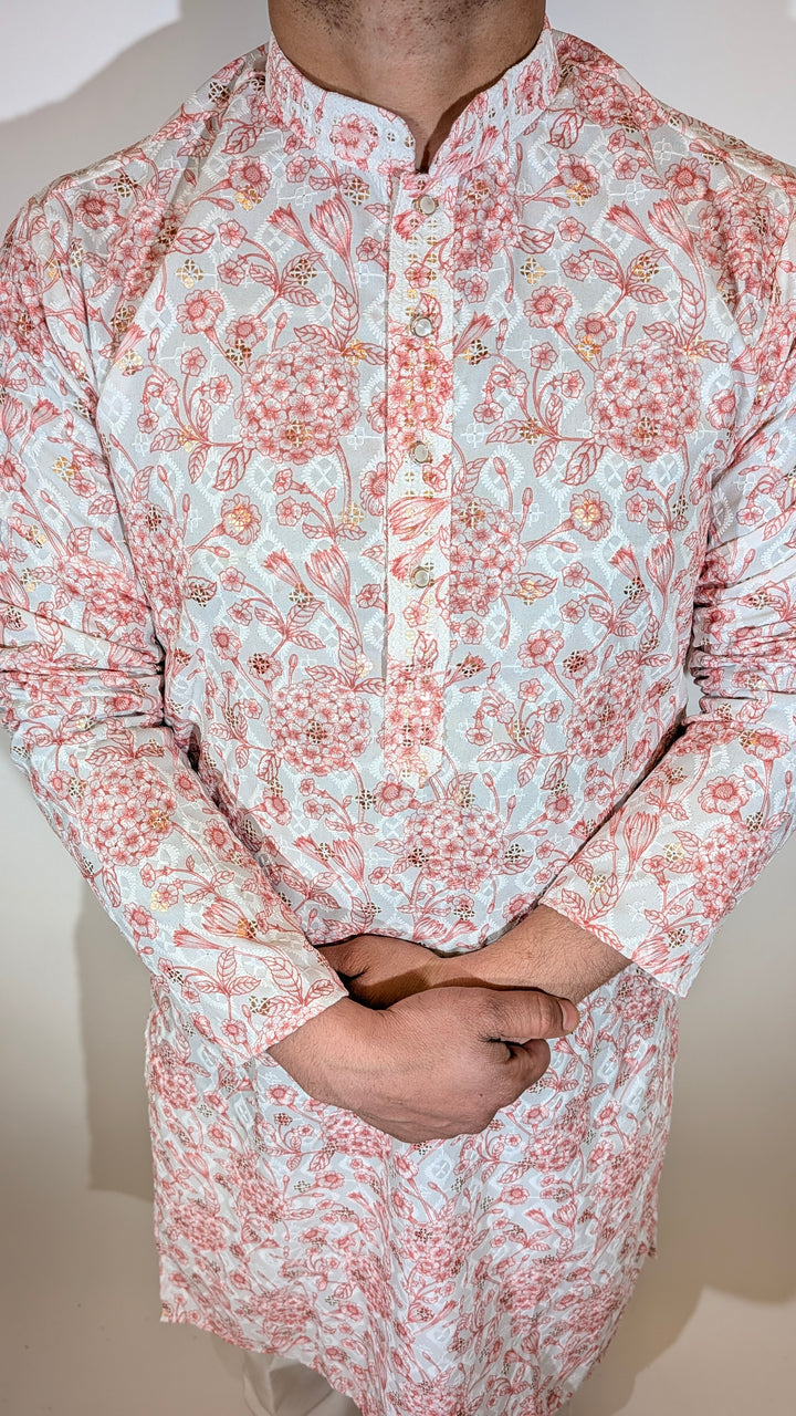 White Brown Sequence Kurta