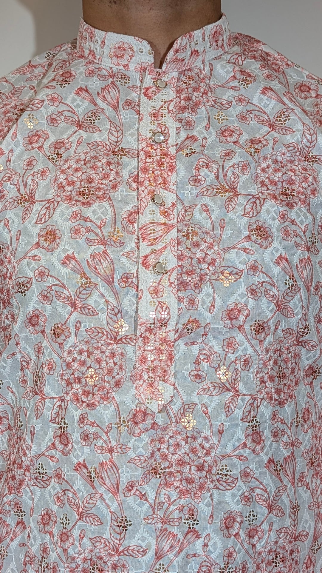 White Brown Sequence Kurta