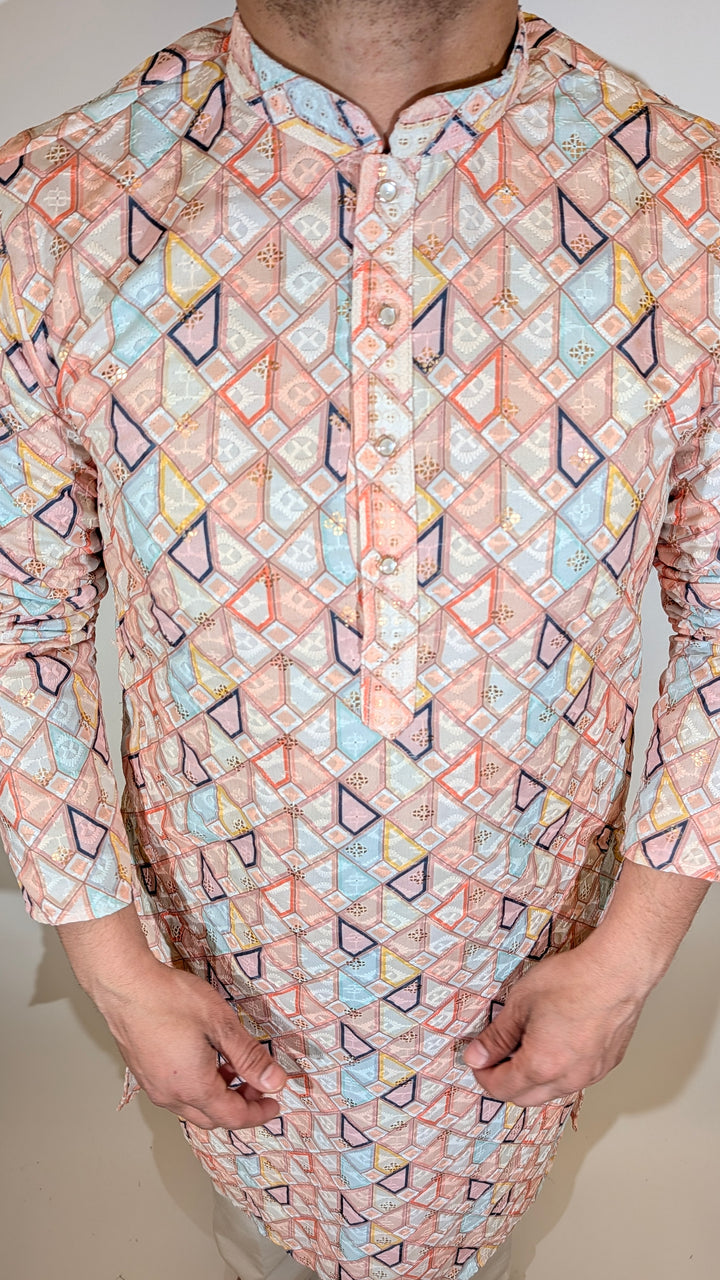 Peach Multicolor Sequence Kurta