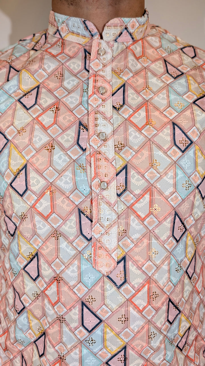 Peach Multicolor Sequence Kurta