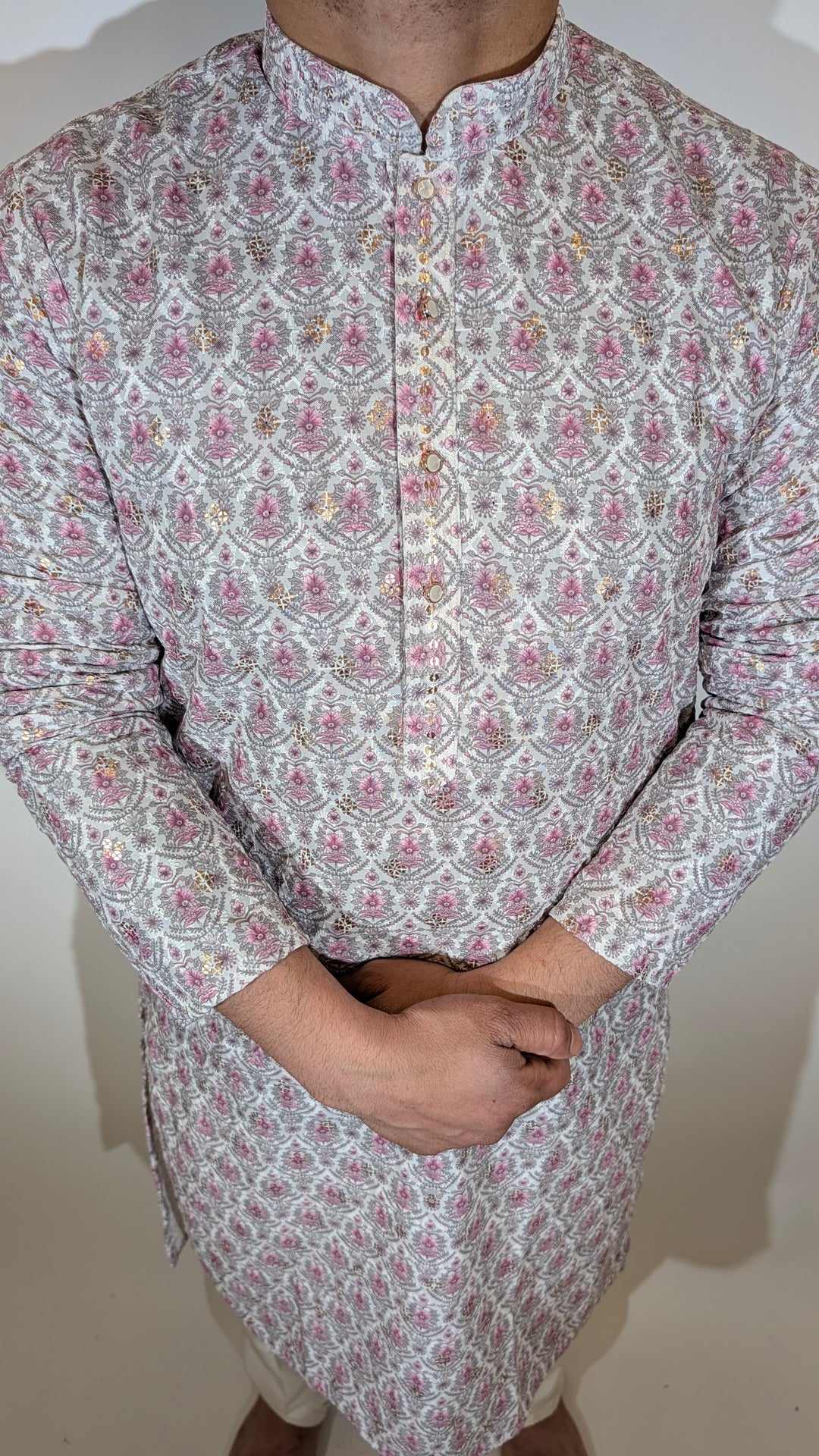 White Pink Sequence Kurta