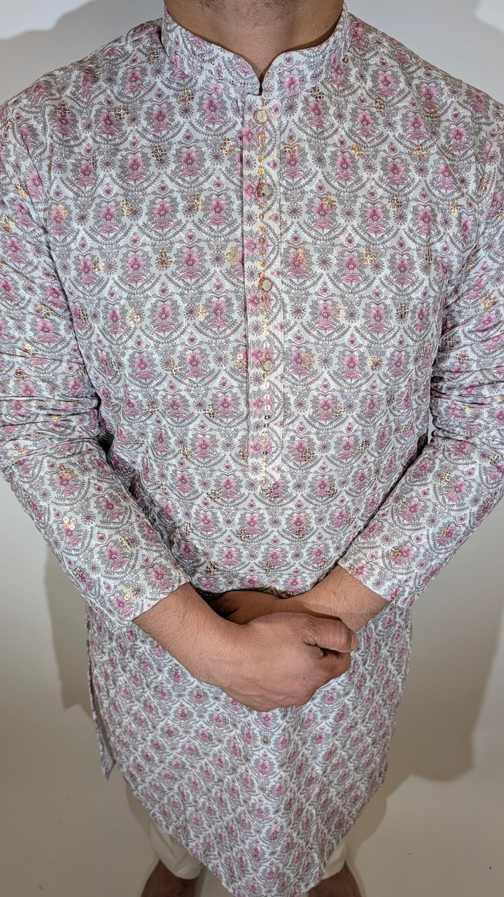 White Pink Sequence Kurta