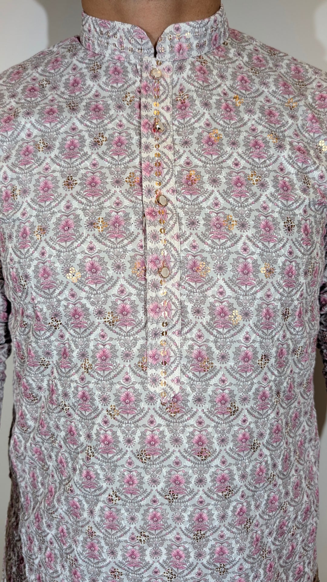 White Pink Sequence Kurta