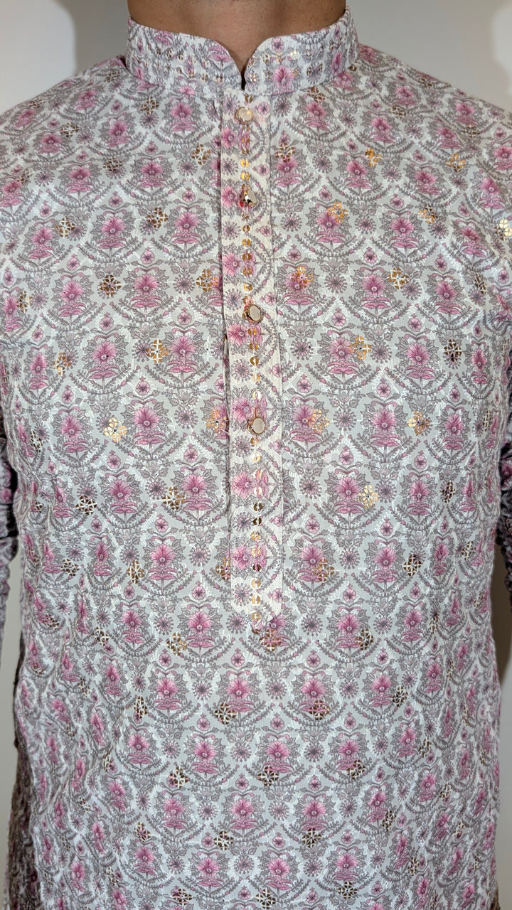 White Pink Sequence Kurta