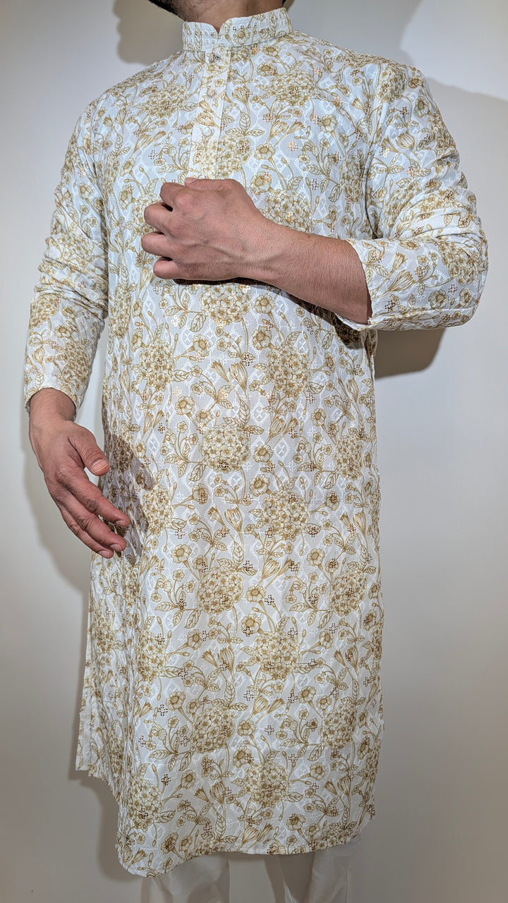 White Olive Sequence Kurta