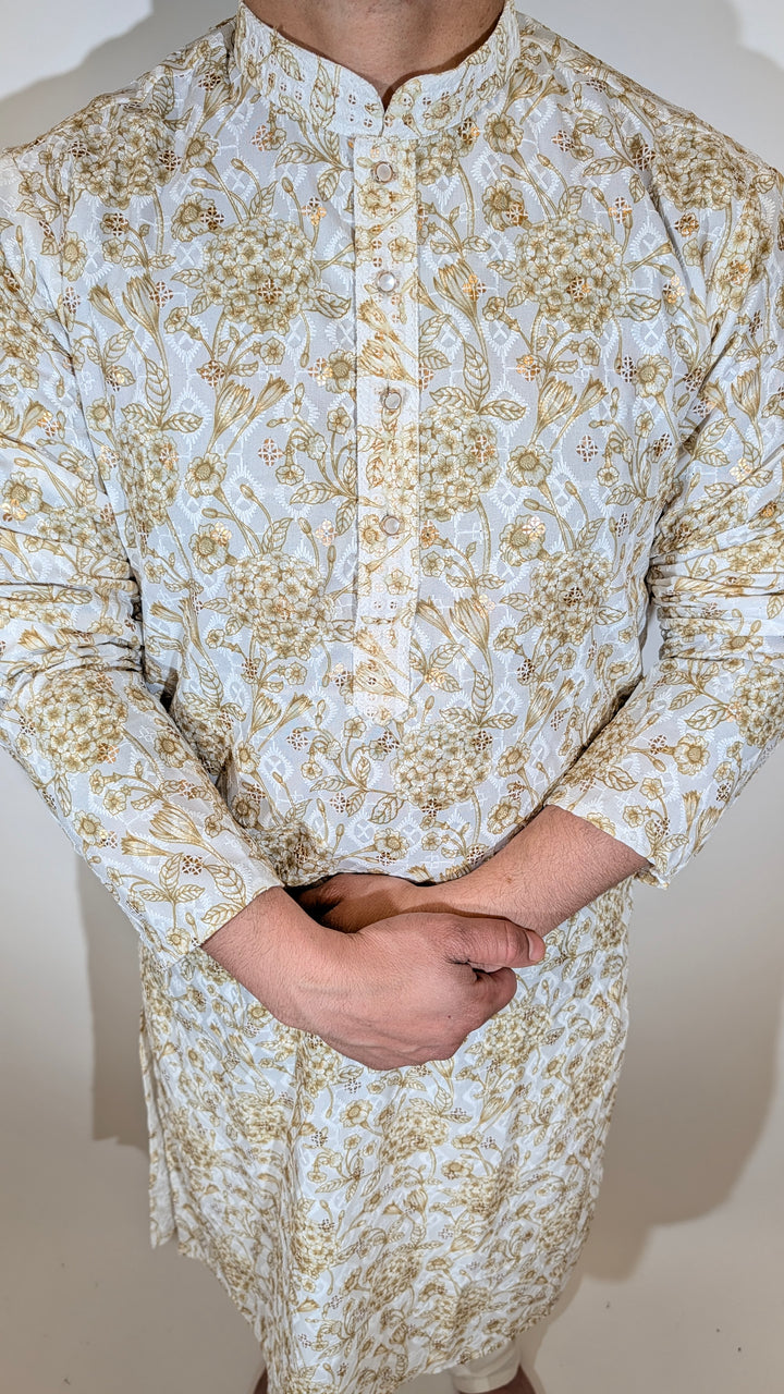 White Olive Sequence Kurta