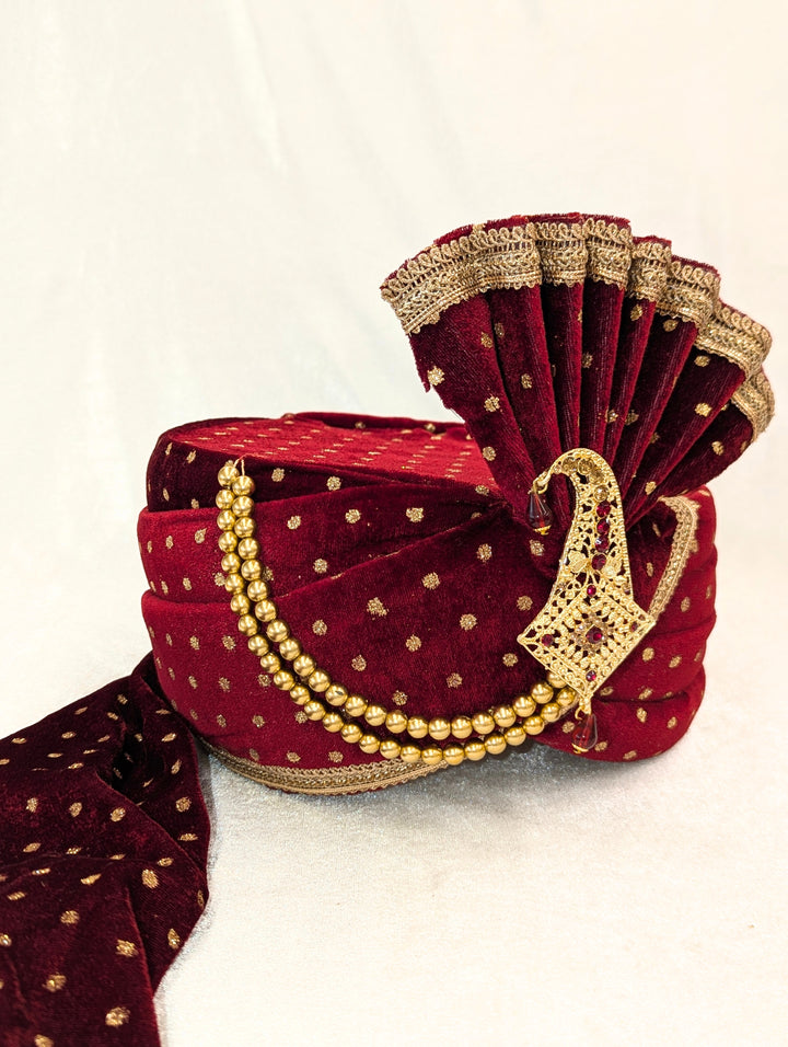 Maroon Golden Pagdi and Shawl Set
