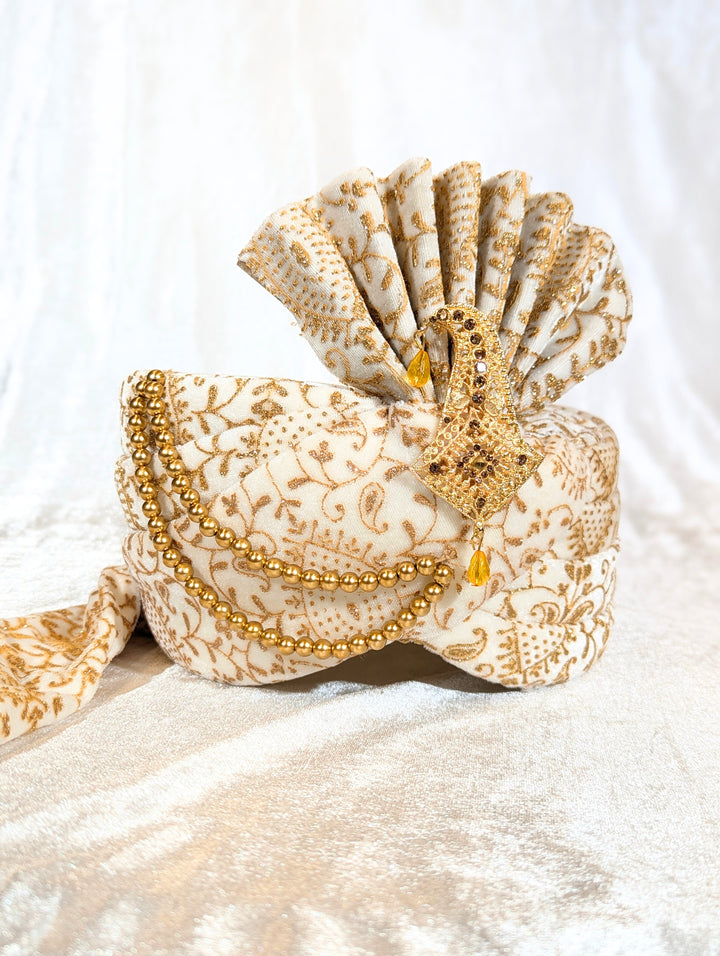 Golden Cream Pagdi and Shawl Set
