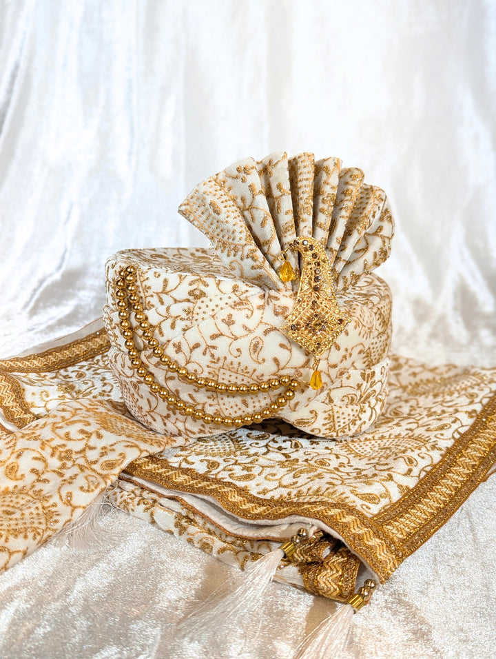 Golden Cream Pagdi and Shawl Set