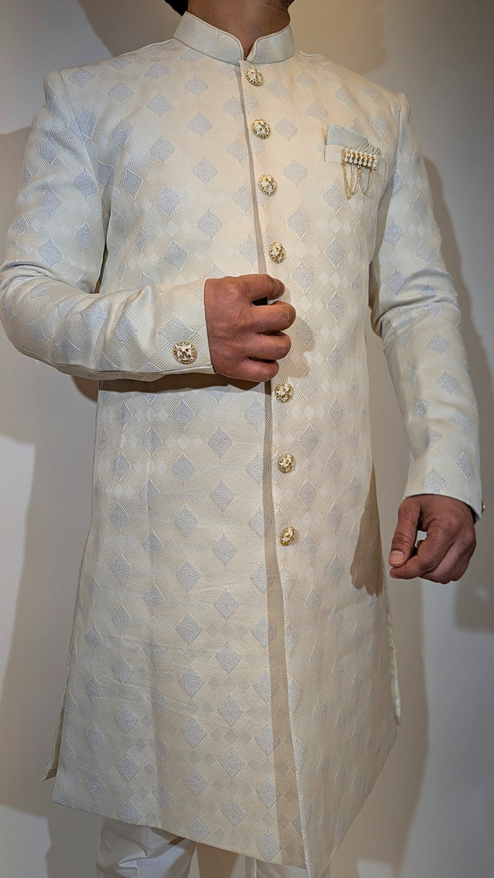 Silver Dimond Cream Sherwani