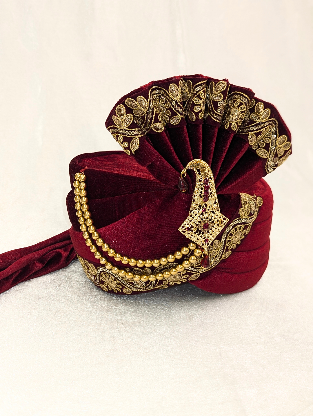Maroon Gold Pagdi and Shawl Set