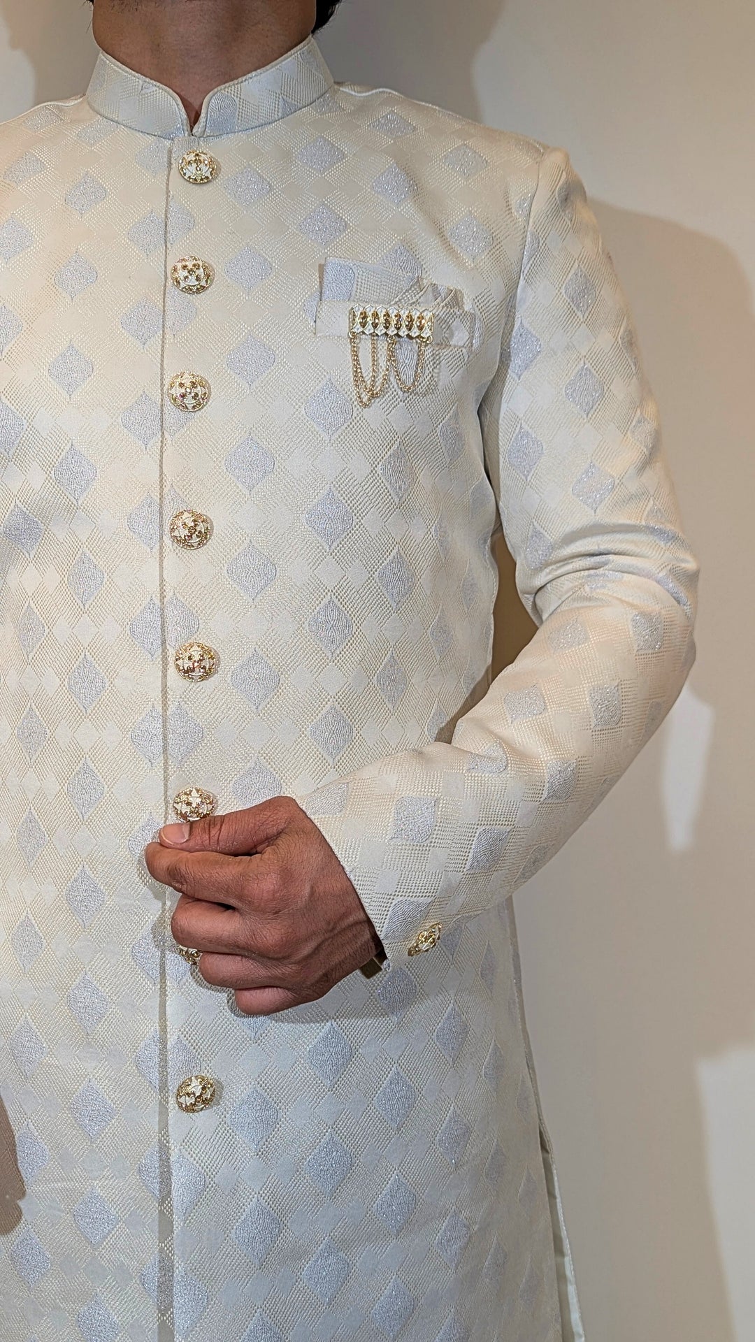 Silver Dimond Cream Sherwani