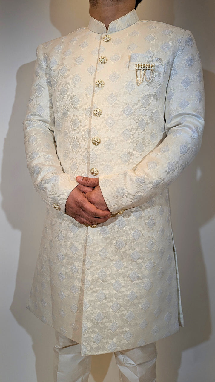Silver Dimond Cream Sherwani