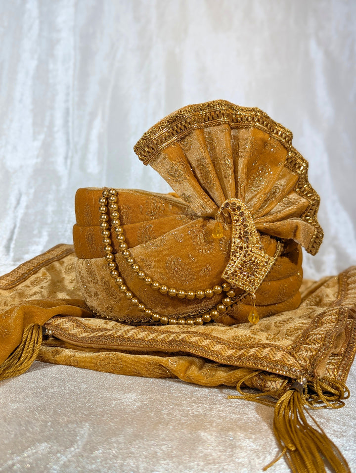 Gold Pagdi and Shawl Set