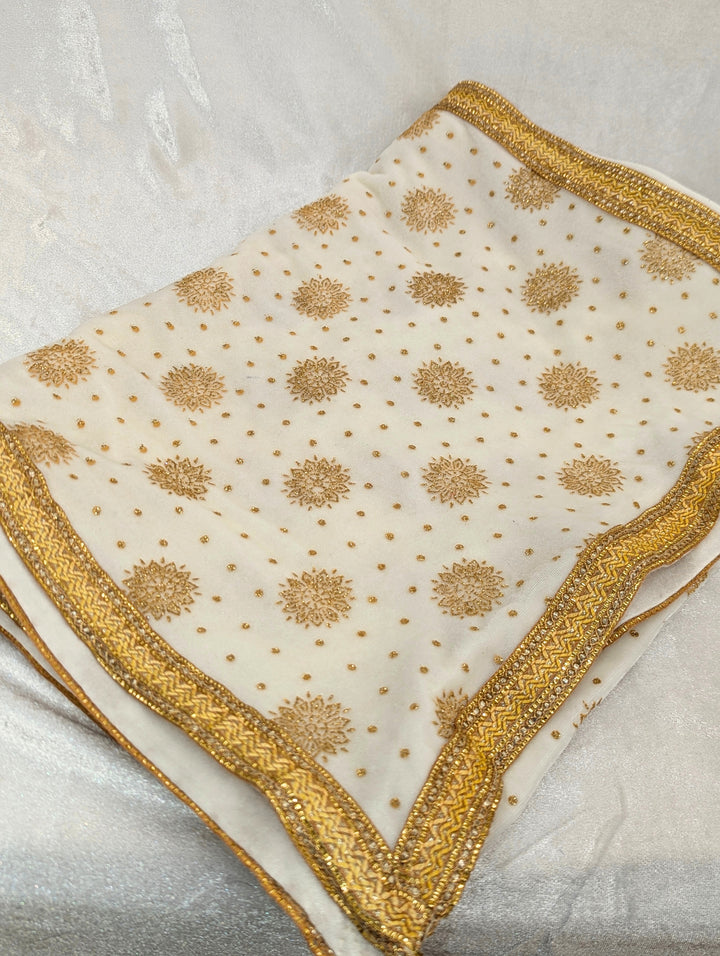 White Gold Pagdi and Shawl Set