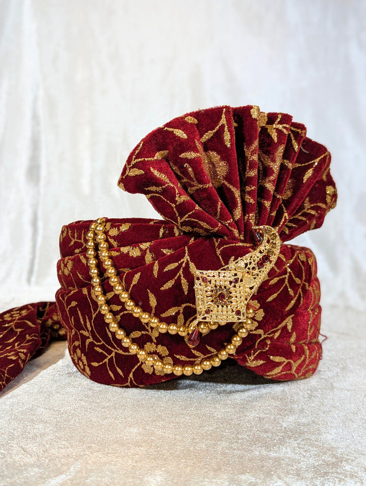 Maroon Pagdi and Shawl Set