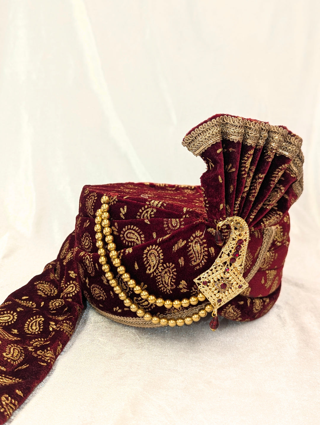 Maroon Golden Pagdi and Shawl Set