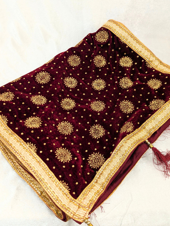 Maroon Golden Pagdi and Shawl Set