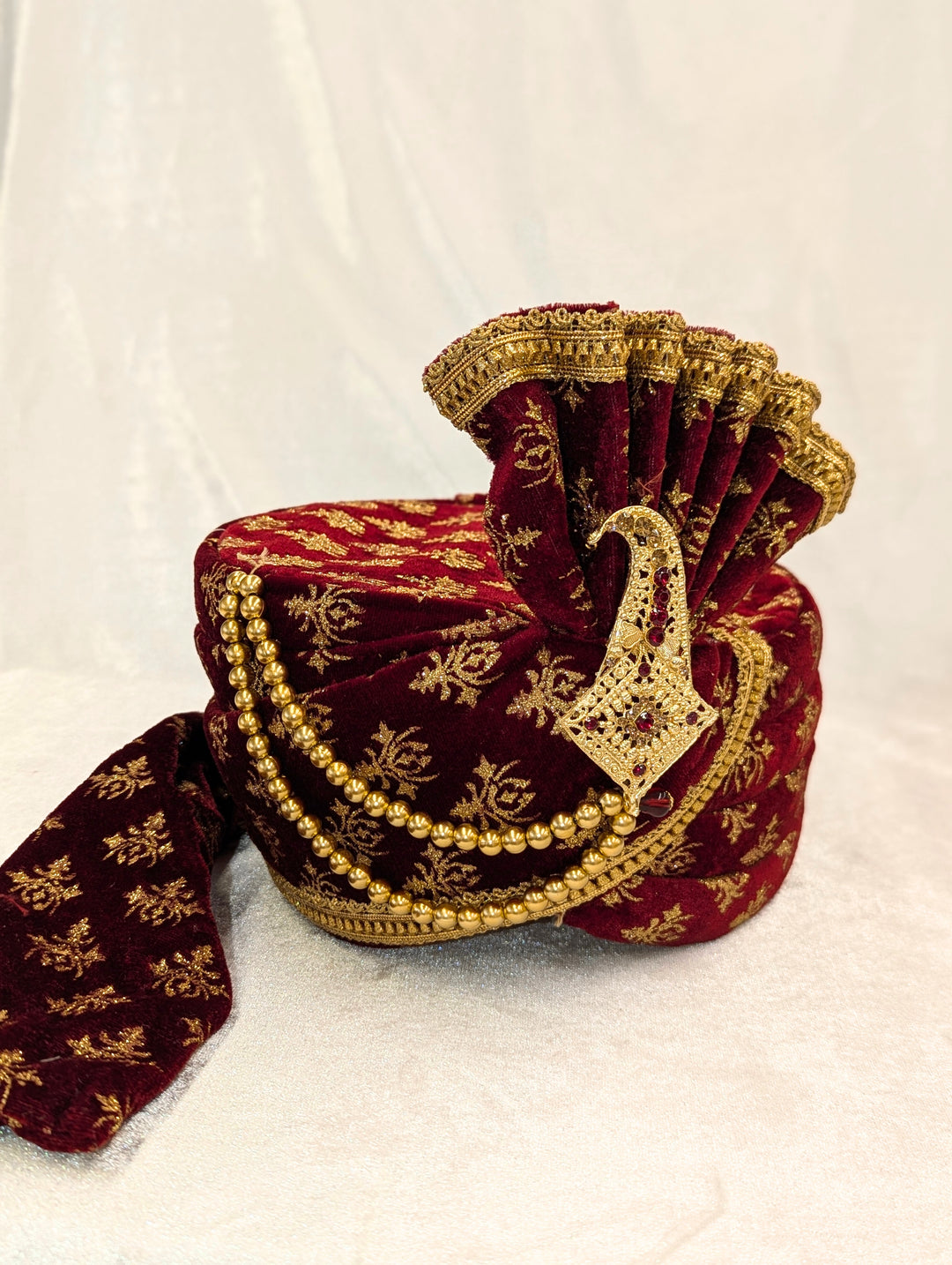 Maroon Golden Pagdi and Shawl Set