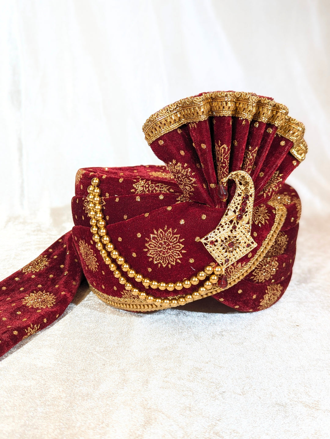 Maroon and Gold Pagdi and Shawl Set