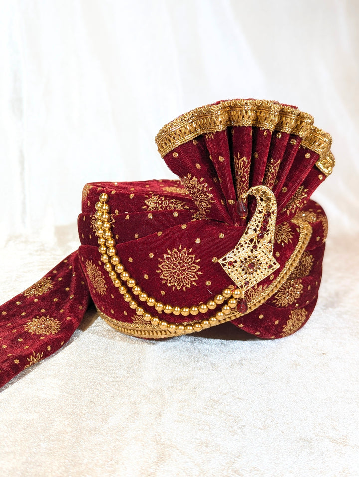 Maroon and Gold Pagdi and Shawl Set