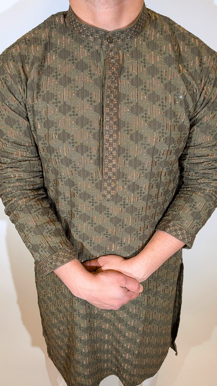Olive Green Sequence Kurta
